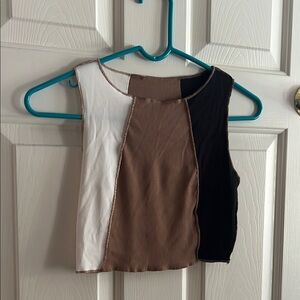 SHEIN White and Brown Asymmetrical Crop Tank Top